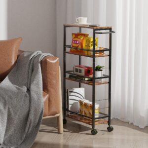 Lifenite Slim Rolling Cart, 4-Tier Kitchen Storage Rolling Cart, Narrow Cart with Handle,Mobile Utility Cart for small Space, Shelving Unit for Kitchen,Dining Room,Living Room,Home Office,Laundry Room