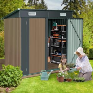 GRAVFORCE 4 x 6 FT Outdoor Storage Shed, Garden Tool Shed with Lockable Door, Storage Houses for Outside, Large Metal Storage Sheds for Bike, Patio Lawn, Backyard