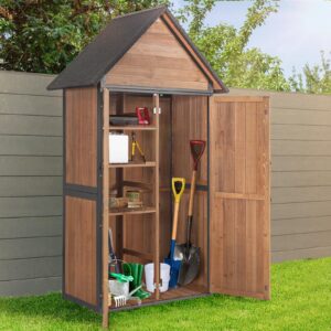 sheds outdoor storage,garden shed with metal frame structure and adjustable shelves,large capacity storage tool cabinet box for backyard garden patio lawn (brown)