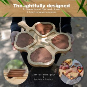 Sanqui Charcuterie Boards Gift Set - Coasters Set of 4 - Cheese Board Set - Bamboo Charcuterie Board - Charcuterie Set - Cheese Tray - Portable Charcuterie Board Set - Cheese Platter - Serving Board