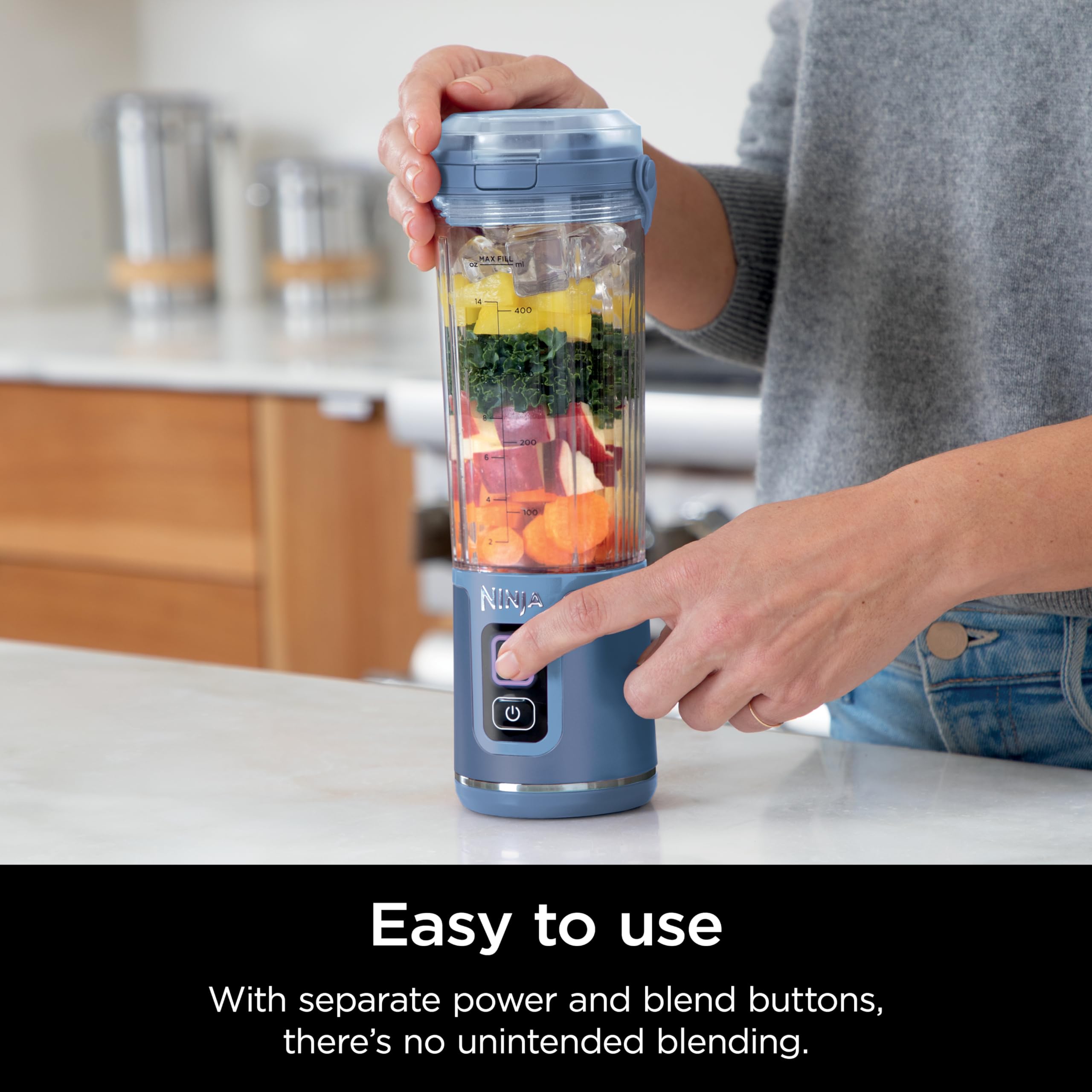 Ninja Blast Portable Blender, Cordless, 18oz. Vessel, Personal Blender For-Shakes and Smoothies, BPA Free, Leakproof-Lid and Sip Spout, USB-C Rechargeable, Dishwasher Safe Parts, Denim Blue, BC151ND