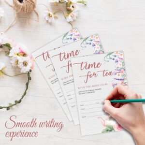 YKYENR Floral & Teapots Bridal Shower Invitations - Time For Tea - 4 x 6 Inches Invites (25 Cards & Envelopes) For Wedding Showers, Newlyweds Parties And Receptions - A06