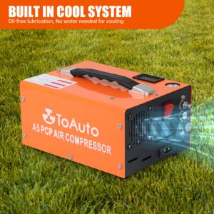 TOAUTO A5 4500Psi 30Mpa PCP Air Compressor,12V DC/110V AC PCP Airgun Compressor with Built-in Fan& Water/Oil-Free& One Button Start, with Adapter HPA Compressor for Paintball/PCP Rifle/Mini Scuba Tank