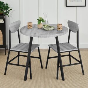 best choice products 3-piece mid-century modern round dining set, space saving dinette for kitchen, dining room, small space w/metal legs - gray