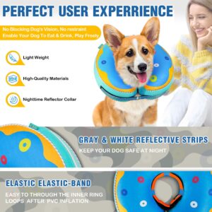 Znxiai Inflatable Reflective Dog Cone Collar Alternative After Surgery,Dog Neck Donut,Recovery Soft Protective E Collar,Adjustable,for Small Medium and Large Dog Cats (Blue, L)