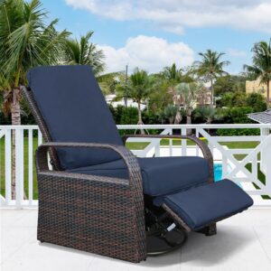 atr art to real outdoor swivel chairs, wicker patio recliner chairs lounge chair with fabric cushions for garden, backyard, porch, poolside, adjustable lounging positions (navy)