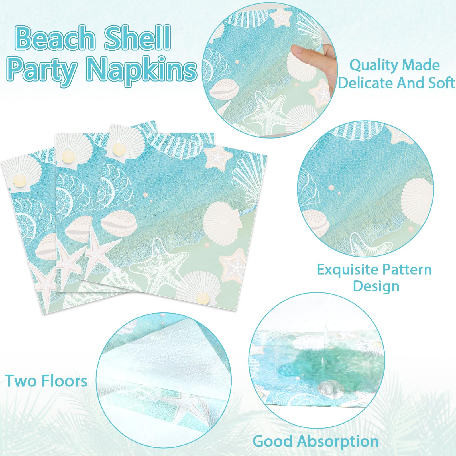 Naozinebi Seashell Beach Party Plates Napkin Fork Nautical Coastal Birthday Party Tableware Set Ocean Starfish Dinnerware Supply for Summer Holiday baby shower Wedding Bridal Decoration favor Serve 24