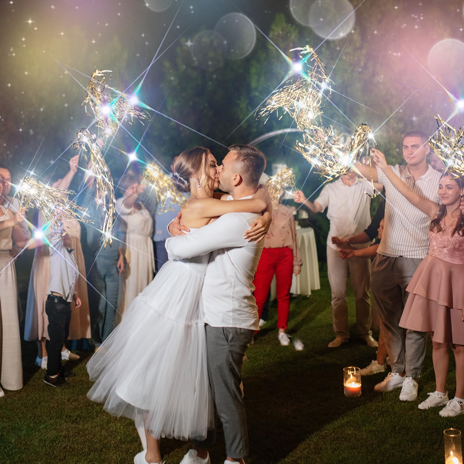 Simgoing 200 Pcs Lighted Wedding Wands LED Tinsel Wedding Wands Light up Wedding Streamers for Wedding Send Off and Exits Baby Shower Birthday Party Favors (Champagne Tinsel)