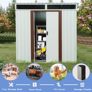 6' x 5' Outdoor Storage Shed, Large Metal Tool Sheds with Floor Base, Garden Storage Cabinet with Air Vents & Window, Garden Shed Utility Tool Shed with Pent Roof for Backyard Lawn