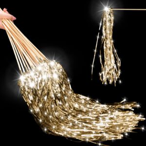 simgoing 200 pcs lighted wedding wands led tinsel wedding wands light up wedding streamers for wedding send off and exits baby shower birthday party favors (champagne tinsel)