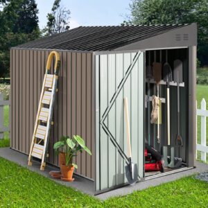 gravforce outdoor storage shed 4 x 8 ft, metal garden sheds tool shed outdoor storage lean to shed with single lockable door for patio, backyard, outdoor (brown)