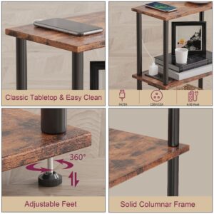 Lifenite Small Side Table with Charging Station Set of 2, Narrow End Table with USB Ports and Outlets, 3-Tier Skinny Nightstand, Slim Sofa Table for Small Space, Bedside Table for Living Room, Bedroom