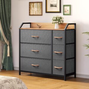 YITAHOME Dresser with 6 Drawers, Organizer Unit for Bedroom, Fabric Dresser Storage Tower - Sturdy Steel Frame, Wooden Top & Easy Pull Fabric Bins