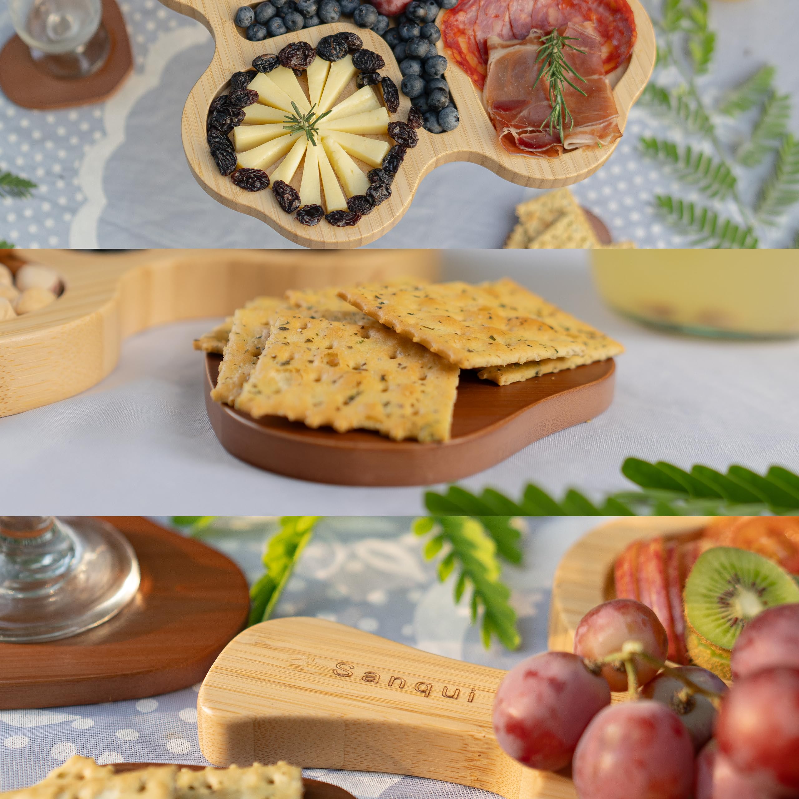 Sanqui Charcuterie Boards Gift Set - Coasters Set of 4 - Cheese Board Set - Bamboo Charcuterie Board - Charcuterie Set - Cheese Tray - Portable Charcuterie Board Set - Cheese Platter - Serving Board