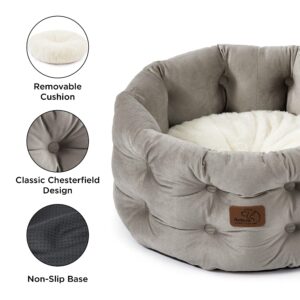 Bedsure Round Cat Beds for Indoor Cats, Washable Small Dog Bed for Puppy and Kitten with Classic Chesterfield Style, 20x20x9inches, Ash Grey