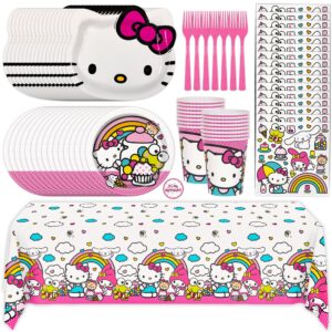 hello kitty birthday decorations & party supplies | hello kitty plates and napkins, cups, tablecloth, forks, sticker | serves 16 guests | officially licensed