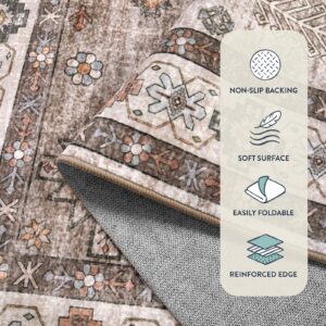 Lahome 8x10 Large Rugs for Living Room, Washable Soft Bedroom Rug 8x10 Under Bed, Ultra-Thin Living Room Rug Non Slip, Vintage Print Aesthetic Carpets for Dining Room Office (Beige, 8'x10')