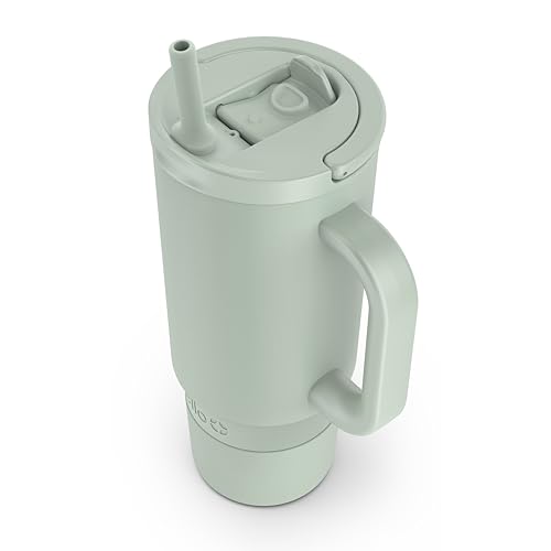 Ello Port 30oz Tumbler with Carry Loop & Integrated Handle | Vacuum Insulated Stainless Steel Reusable Water Bottle Travel Mug | Leak Proof Lid | Flexible Straw | BPA-Free | Dishwasher Safe | Sage