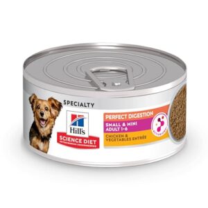 hill's science diet perfect digestion, adult 1-6, small & mini breeds digestive support, wet dog food, chicken & vegetables loaf, 5.8 oz can, case of 24