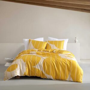 marimekko - queen duvet cover set, super soft organic bedding, casual home decor (vesi unikko yellow, queen)