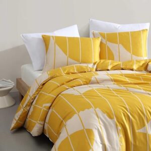 Marimekko - Queen Duvet Cover Set, Super Soft Organic Bedding, Casual Home Decor (Vesi Unikko Yellow, Queen)