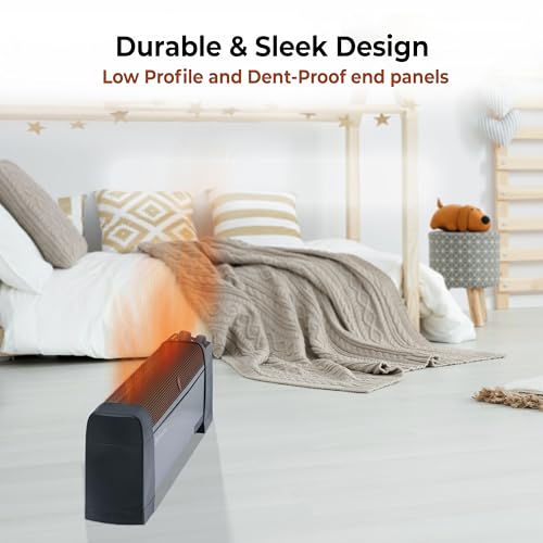 Comfort Zone Electric Baseboard Space Heater with Adjustable Thermostat, Dent-Proof Panels, Overheat Protection, Tip-Over Switch, & Stay-Cool Body, Ideal for Home, Bedroom, & Office, 1,500W, CZ600BK