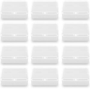 12 pack rectangular clear plastic organizer storage box containers with lid for beads and more (3.54 x 2.36 x 1.38 inch)