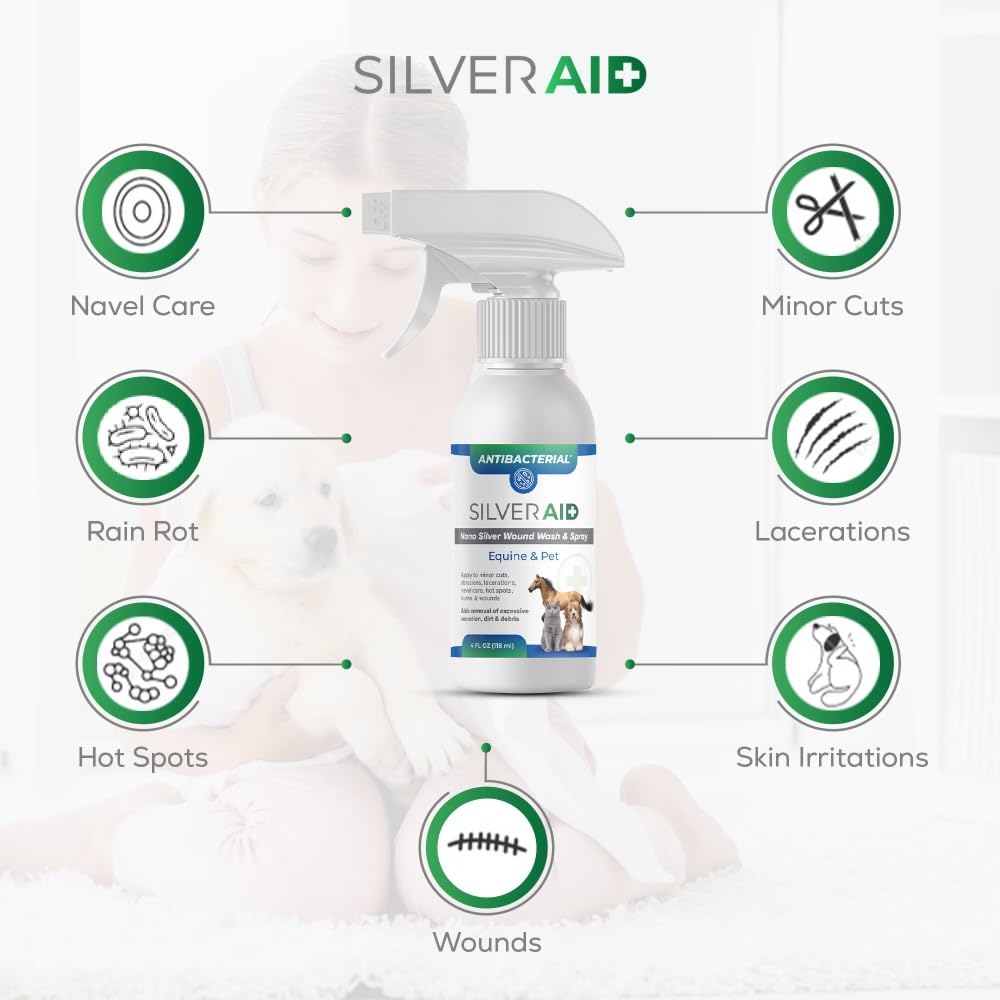 SilverAid Wound & Skin Spray, Patented Colloidal Silver Spray, Hot Spot Treatment for Dogs, Cats, Horses, Relief of Itching, Irritations, Burns, Minor Cuts, Coat Care, Vet Recommended, Made in USA