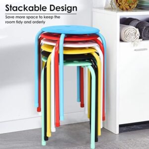 6-Pack Plastic Stackable Stools, 17.5" Multipurpose Stool Chairs w/Metal Frame, X-Shape Connection, Non-Slip Feet, Mulit Color for Students Child Kids, Colorful