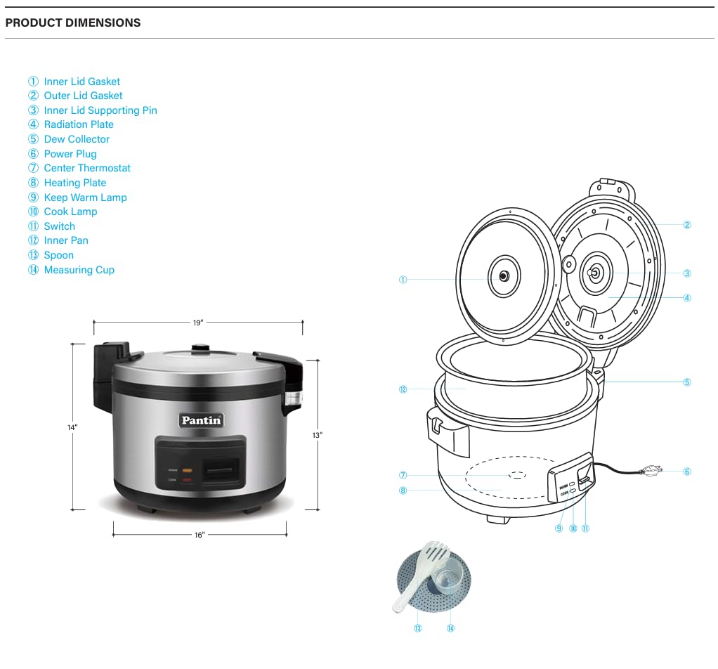 Commercial Rice Cooker Large Capacity Rice Cooker & Rice Warmer - Extra Large Rice Cooker 35 Cups Raw / 70 Cups Cooked Big Rice Cooker 35 Cups Raw Rice Cooker 70 Cups Cooked 120V/1500W, ETL Listed