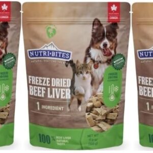 (Pack of 3) NutriBites Freeze Dried Liver Treats for Dogs & Cats - High-Protein Single Ingredient Freeze Dried Dog Treats, Beef Liver - Grain Free, Easy to Digest - Proudly Made in Canada - 17.6oz