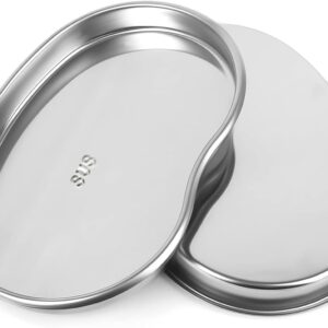 Dental Tray - Prgislew 2 Pack Kidney Trays Stainless Steel Tray Medium Emesis Basin Reusable Metal Kidney Dish for Dental Piercing Lab Instrument Kitchen Pet Bathroom Tools (2pcs)