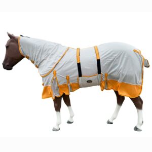 hilason 78" inches horse fly sheet with neck uv protect mesh bug mosquito summer white/orange | horse fly sheet | horse western fly sheet | fly sheets for horses | mosquitoes protection for horses