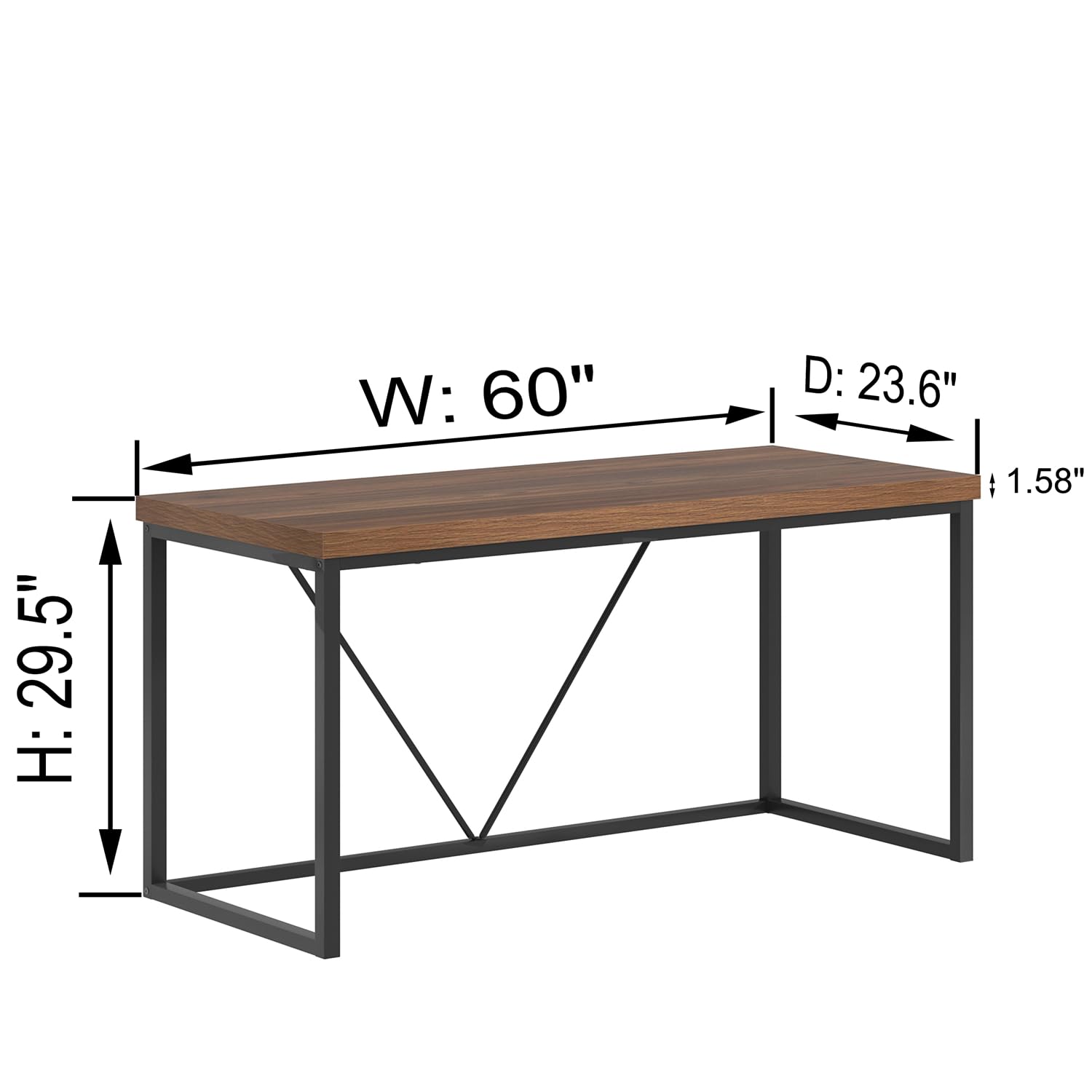 FOLUBAN Large Office Desk, Modern Simple Wood and Metal Computer Desks, Industrial Work Study Writing Gaming Table, Rustic Walnut, 60 Inch