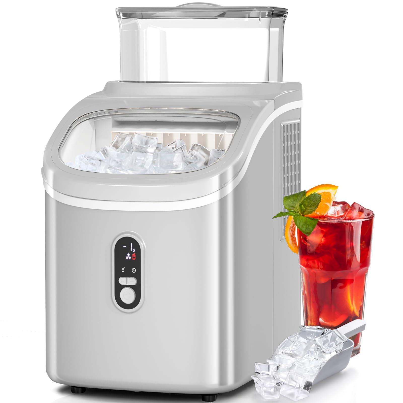 Ice Cube Maker Antarctic Star Countertop Ice Machine, 2 Ways to Add Water, 30Lbs/24H, 16Pcs/13Mins, Self-Cleaning, Ice Scoop&Ice Basket, for Kitchen/Office/Bar (Grey)