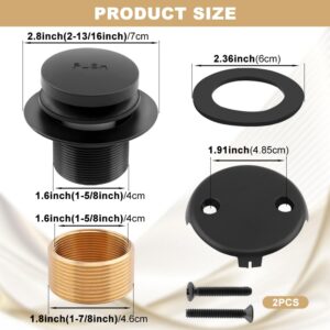 Matte Black Bathtub Drain Kit, Bathtub Drain Stopper Replacement with 2-Hole Overflow Faceplat, Including 1 Brass Threaded Adapter(Color:Black)