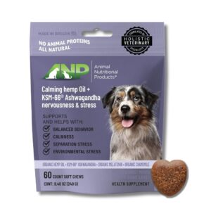 anp premium organic hemp oil calming chews for dogs - no animal proteins separation anxiety & stress relief - clinically studied ksm-66® ashwagandha - promotes relaxation, improves sleep - made in usa