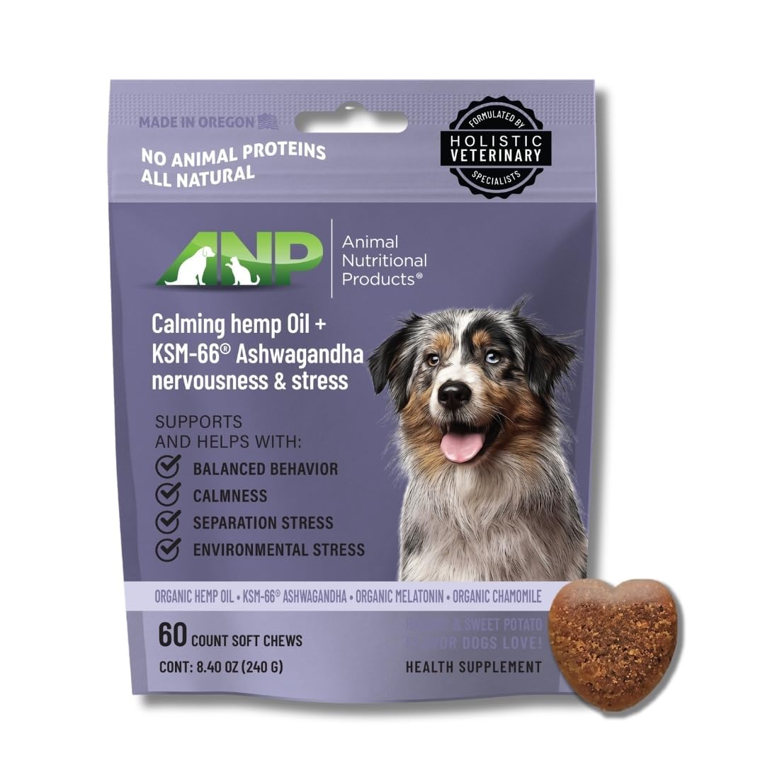 ANP Premium Organic Hemp Oil Calming Chews for Dogs - No Animal Proteins Separation Anxiety & Stress Relief - Clinically Studied KSM-66® Ashwagandha - Promotes Relaxation, Improves Sleep - Made in USA