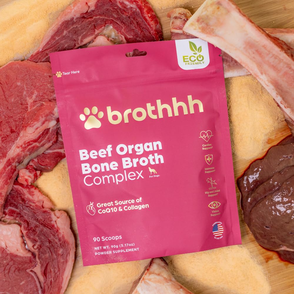 Beef Organ Meal Topper for Dogs - Bone Broth Protein - CoQ10 - Collagen - 100% Grass Fed - Pasture Raised - Veterinarian Approved - Non-GMO - Made in The USA by Brothhh - 3.17 oz. Powder