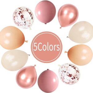 Blush Dusty Pink Balloons, 60Pcs Retro Pink Rose Gold Balloon, 12Inch Metallic Confetti Rose Gold Cream Nude Balloon for Girls Birthday Bridal Baby Shower Wedding Boho Party Decoration