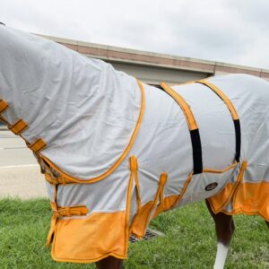 HILASON 78" Inches Horse Fly Sheet with Neck UV Protect Mesh Bug Mosquito Summer White/Orange | Horse Fly Sheet | Horse Western Fly Sheet | Fly Sheets for Horses | Mosquitoes Protection for Horses