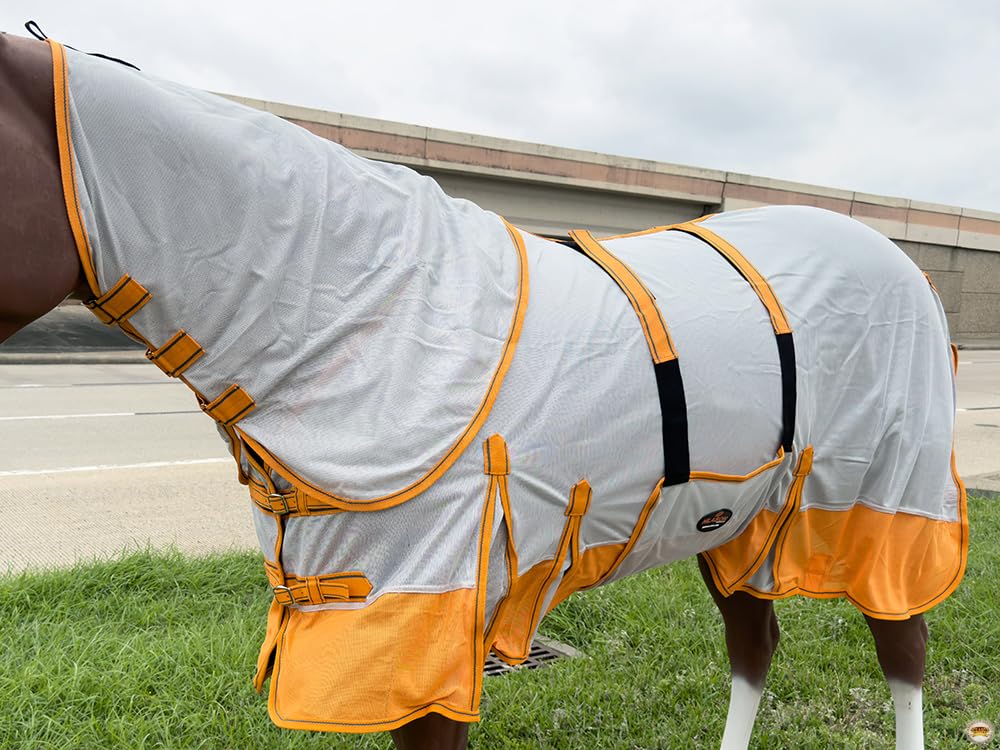 HILASON 78" Inches Horse Fly Sheet with Neck UV Protect Mesh Bug Mosquito Summer White/Orange | Horse Fly Sheet | Horse Western Fly Sheet | Fly Sheets for Horses | Mosquitoes Protection for Horses