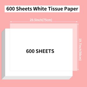 20 x 30 Inches White Tissue Paper 600 Sheets White Wrapping Tissue Paper Bulk for Storage Packaging Christmas Stocking Stuffers Gift Bags Wedding Birthday Art Crafts