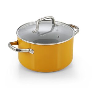 cook n home non stick stock pot with lid, 6-quart hard anodized ceramic nonstick gumbo pasta pot, induction cookware stockpot for cooking, canning, sauce, ollas para cocina, yellow