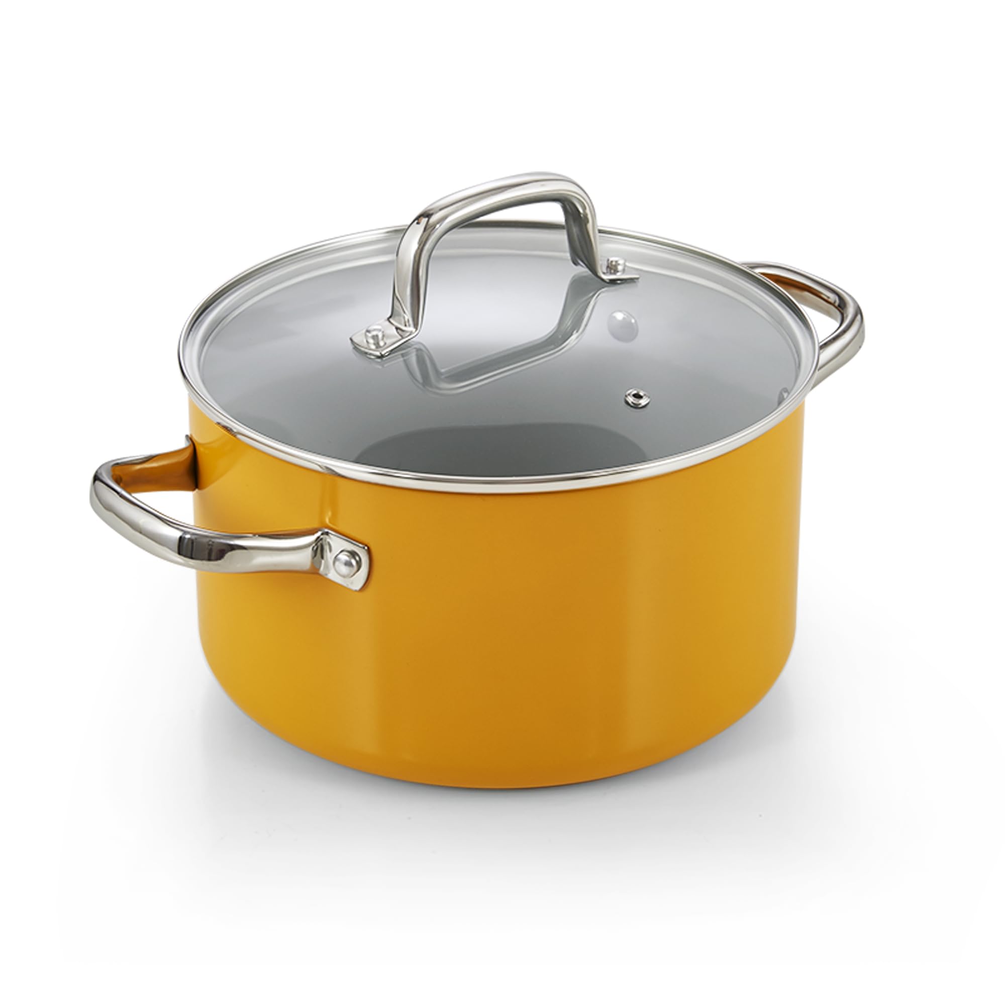 Cook N Home Non Stick Stock Pot with Lid, 6-Quart Hard Anodized Ceramic Nonstick Gumbo Pasta Pot, Induction Cookware Stockpot for Cooking, Canning, Sauce, Ollas para Cocina, Yellow