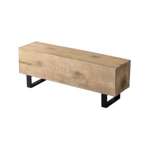 COSIEST Patio Log Bench, 48.4 x 11.8” Outdoor Bench, Rectangular MgO Garden Bench, Rustic Bench for Yard or Lawn, Light Oak