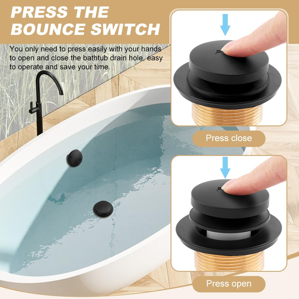 Matte Black Bathtub Drain Kit, Bathtub Drain Stopper Replacement with 2-Hole Overflow Faceplat, Including 1 Brass Threaded Adapter(Color:Black)