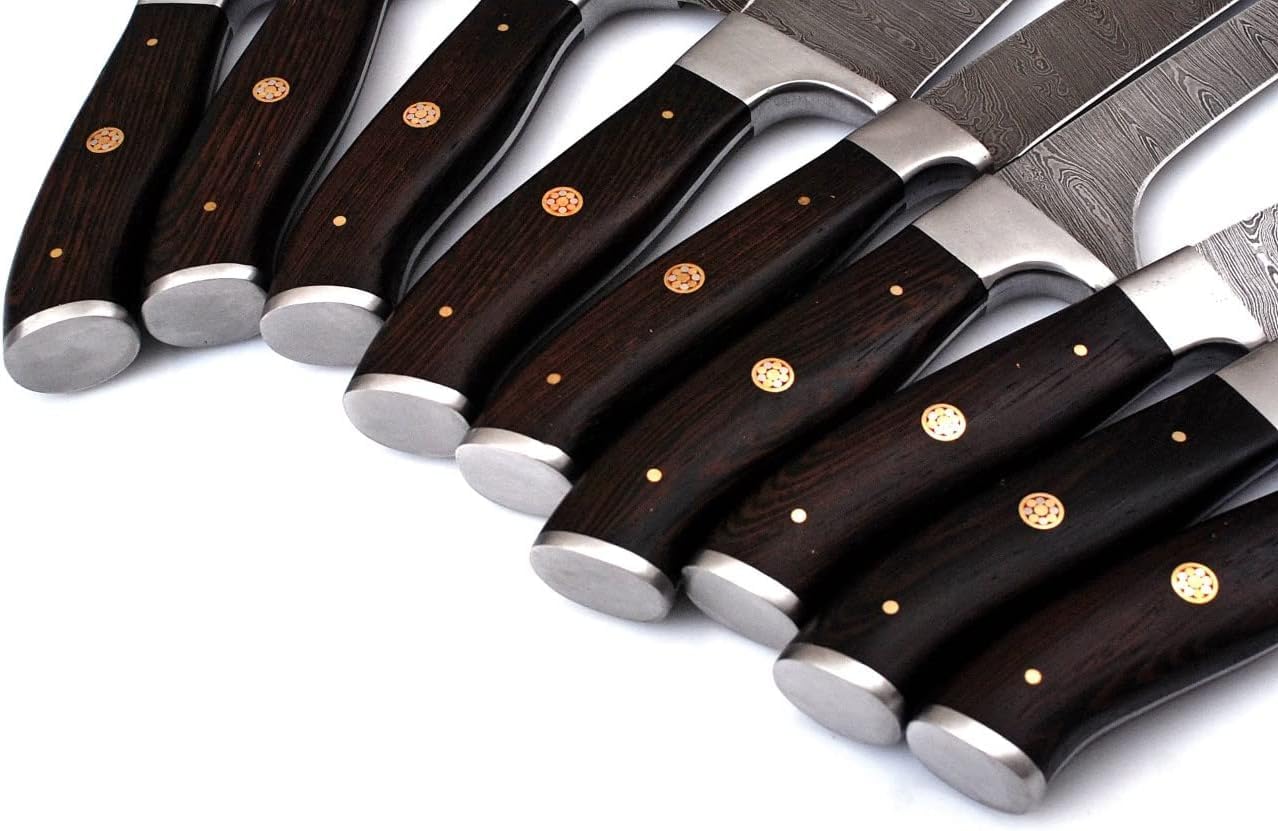 Handmade Damascus Kitchen Chef Knife Set - Professional Damascus Steel Knife Set - 10 pcs Japanese Damascus Knife Set With Leather Bag/Case(10801)