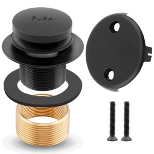 matte black bathtub drain kit, bathtub drain stopper replacement with 2-hole overflow faceplat, including 1 brass threaded adapter(color:black)