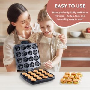 16 PCS Mini Waffle Maker Machine, Nonstick Waffles Iron Quick Heat-Up Surface, Simple & Easy Tiny Chaffle Baker for Home & Restaurants, Small Bites for Kids, Perfect for Breakfast, Desserts & Snacks